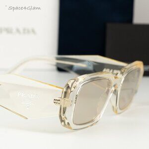 BRAND NEW Prada PR17WS 19X30N Clear Champagne Platino Mirror Unisex Sunglasses